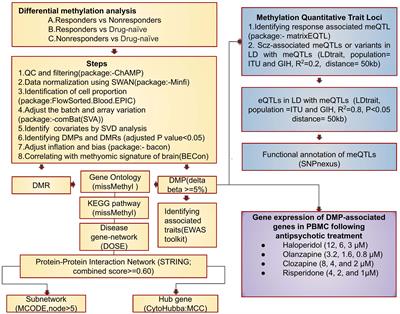 Methylome-wide and meQTL analysis helps to distinguish treatment response from non-response and pathogenesis markers in schizophrenia